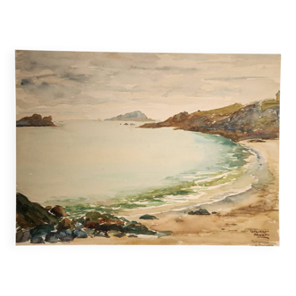 Watercolor of Rotheneuf beach in Brittany