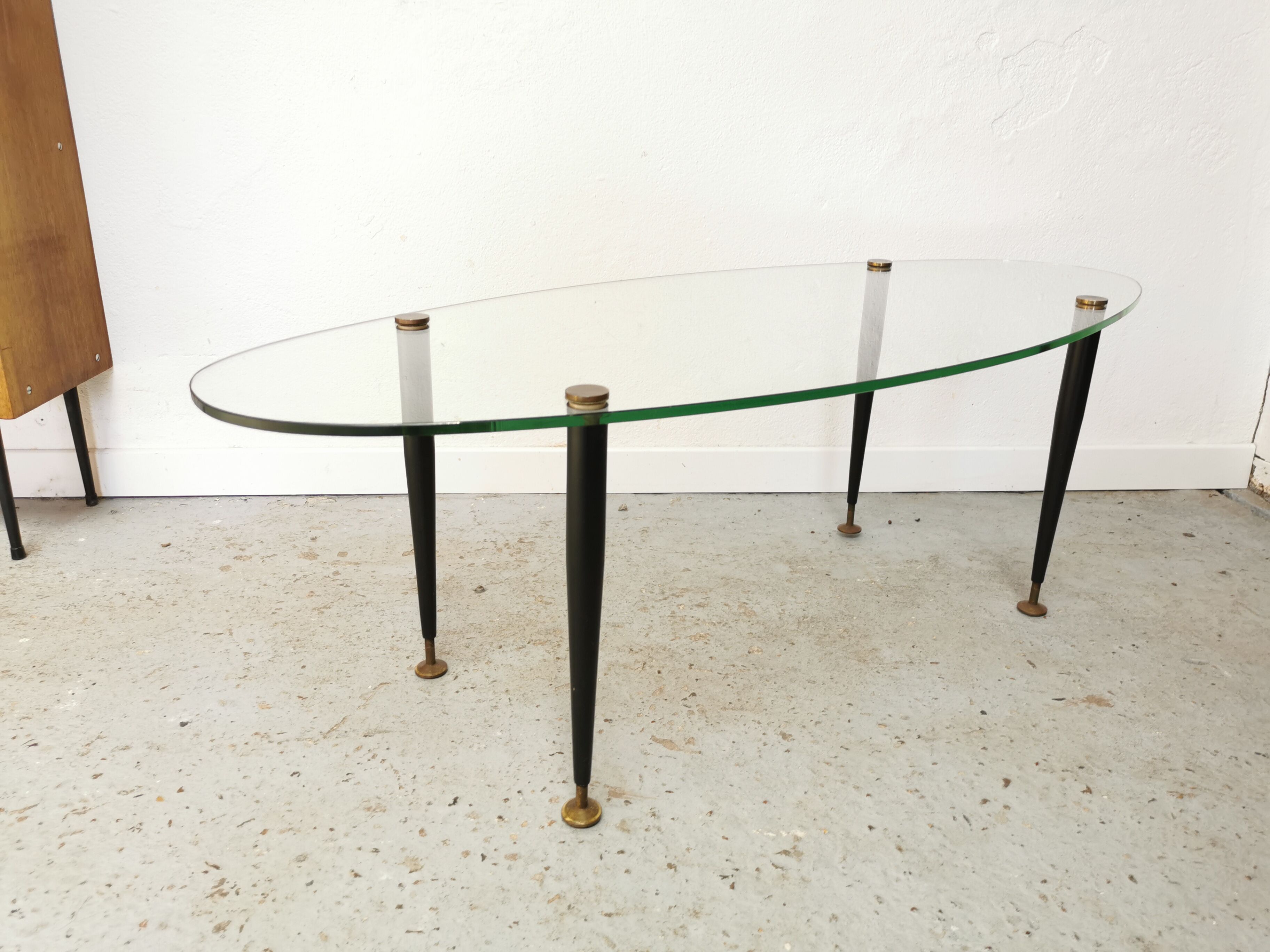 Table basse vintage 1950 verre métal et laiton