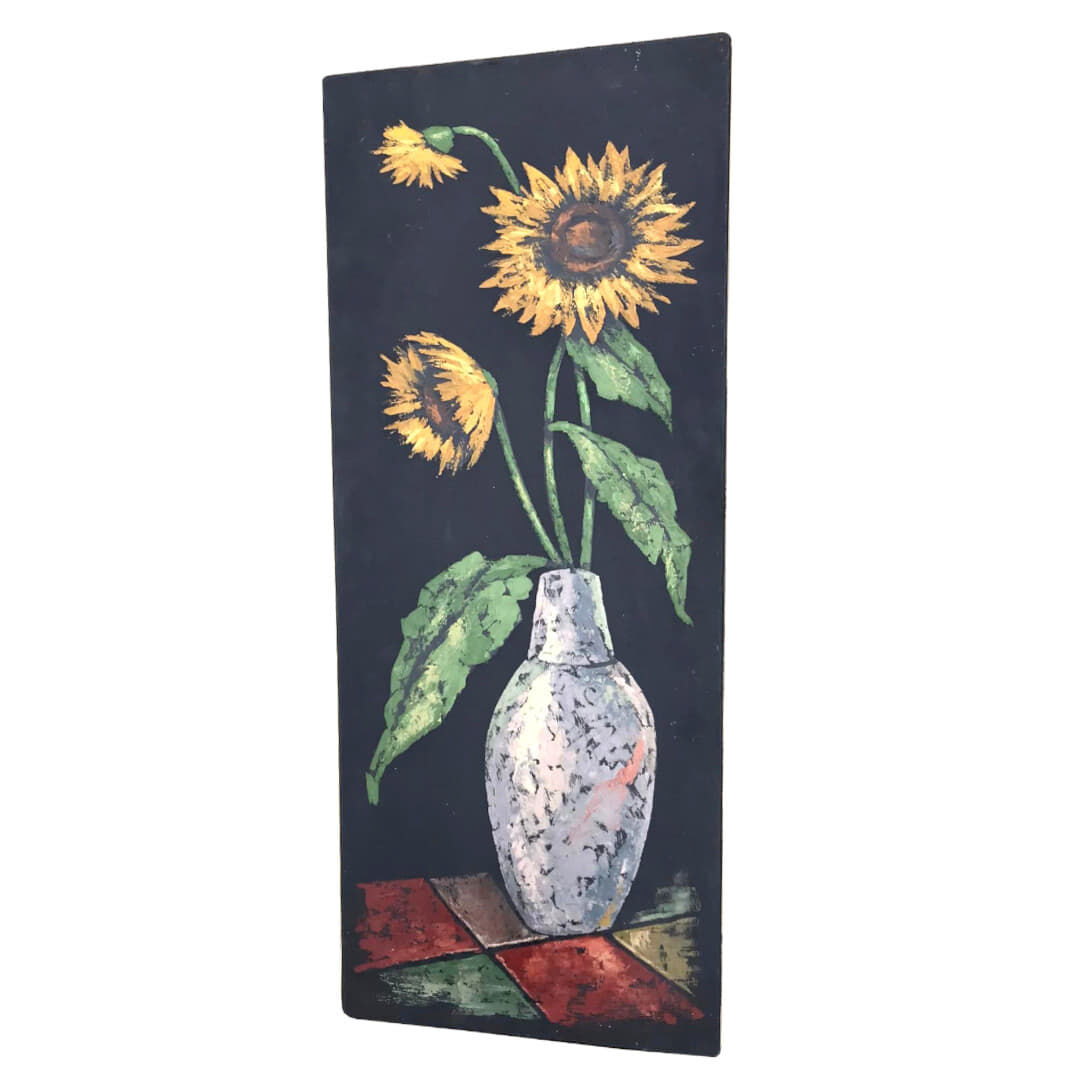 Painting of sunflowers in a vase comes from the 60's / 70's