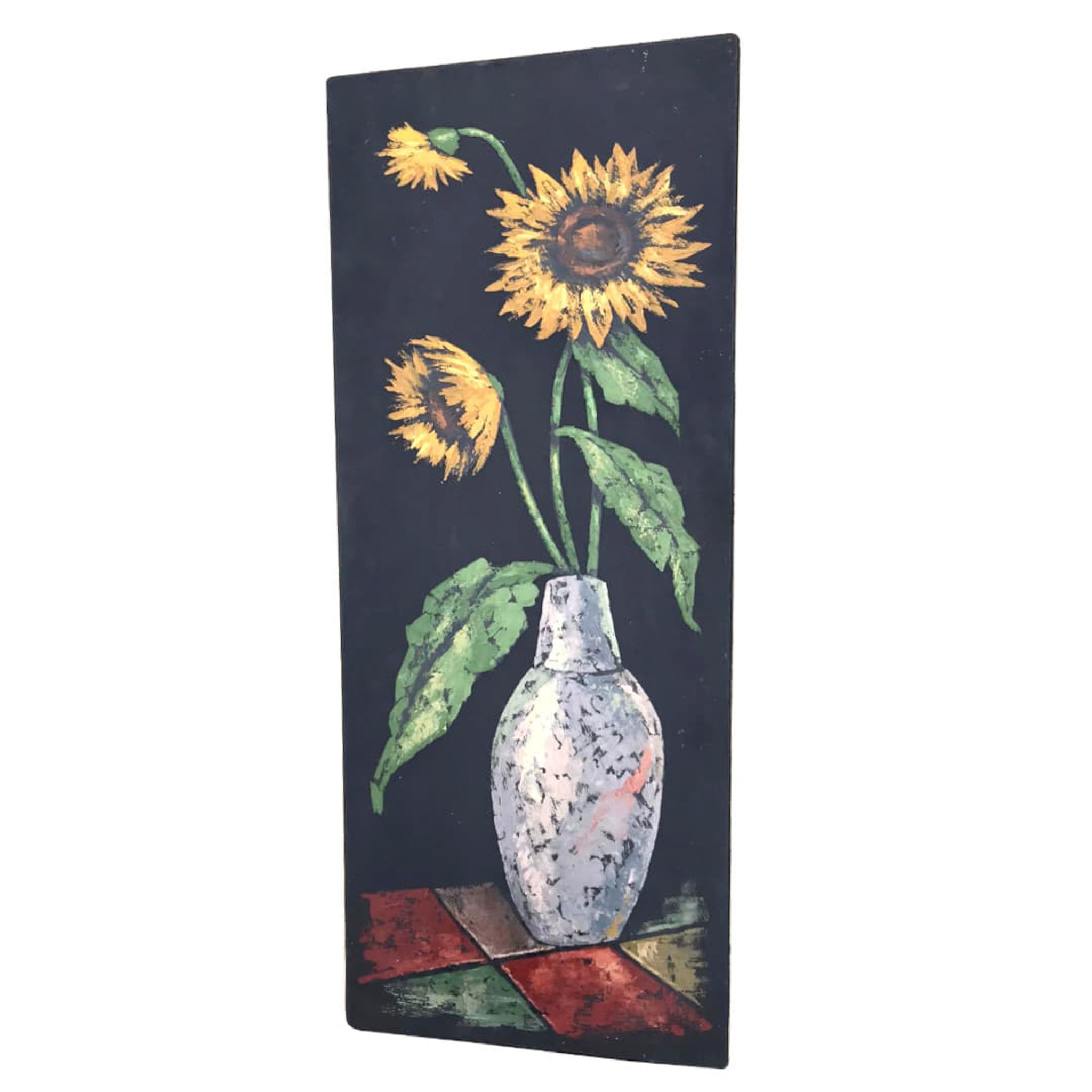 Painting of sunflowers in a vase comes from the 60's / 70's
