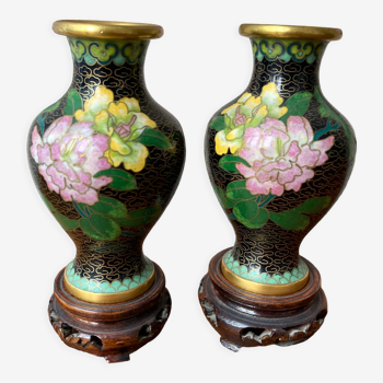 Pair of chinese cloisonné miniature vases 2nd half xxth
