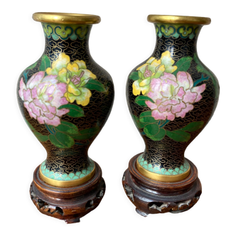 Paire vases cloisonnés chinois 2ème moitié xxème