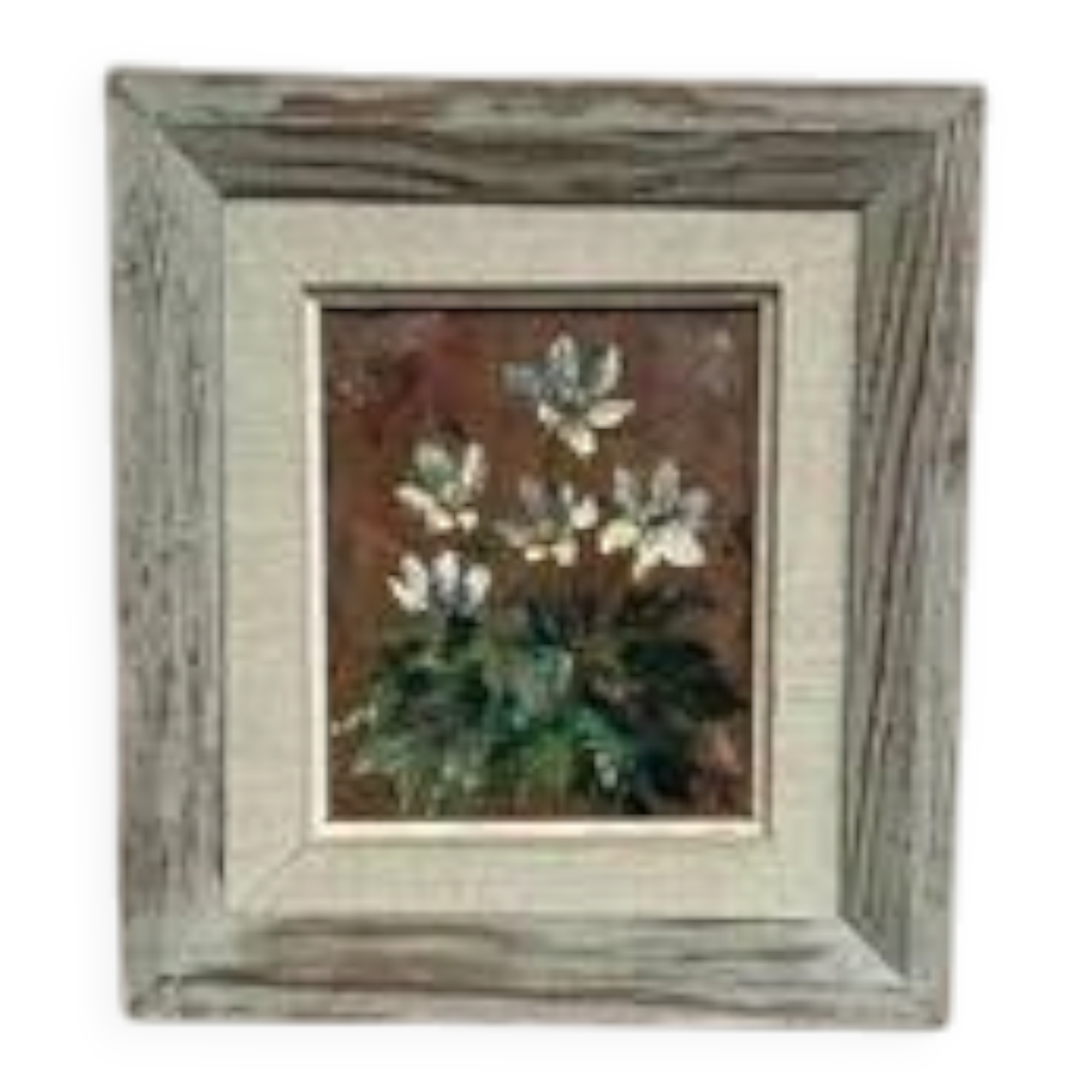 Mid-Century Oil on Panel “Flowers” by Unknown Artist, Vintage & Framed 20 × 23cm