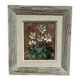 Mid-Century Oil on Panel “Flowers” by Unknown Artist, Vintage & Framed 20 × 23cm