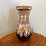 Brown German Fat Lava Style Vase with Drip Glaze, Töpferei Zimmermann