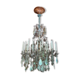 Louis XV style cage chandelier with thirty lights in silver metal