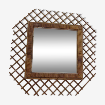 Miroir en rotin hexagonal années 60