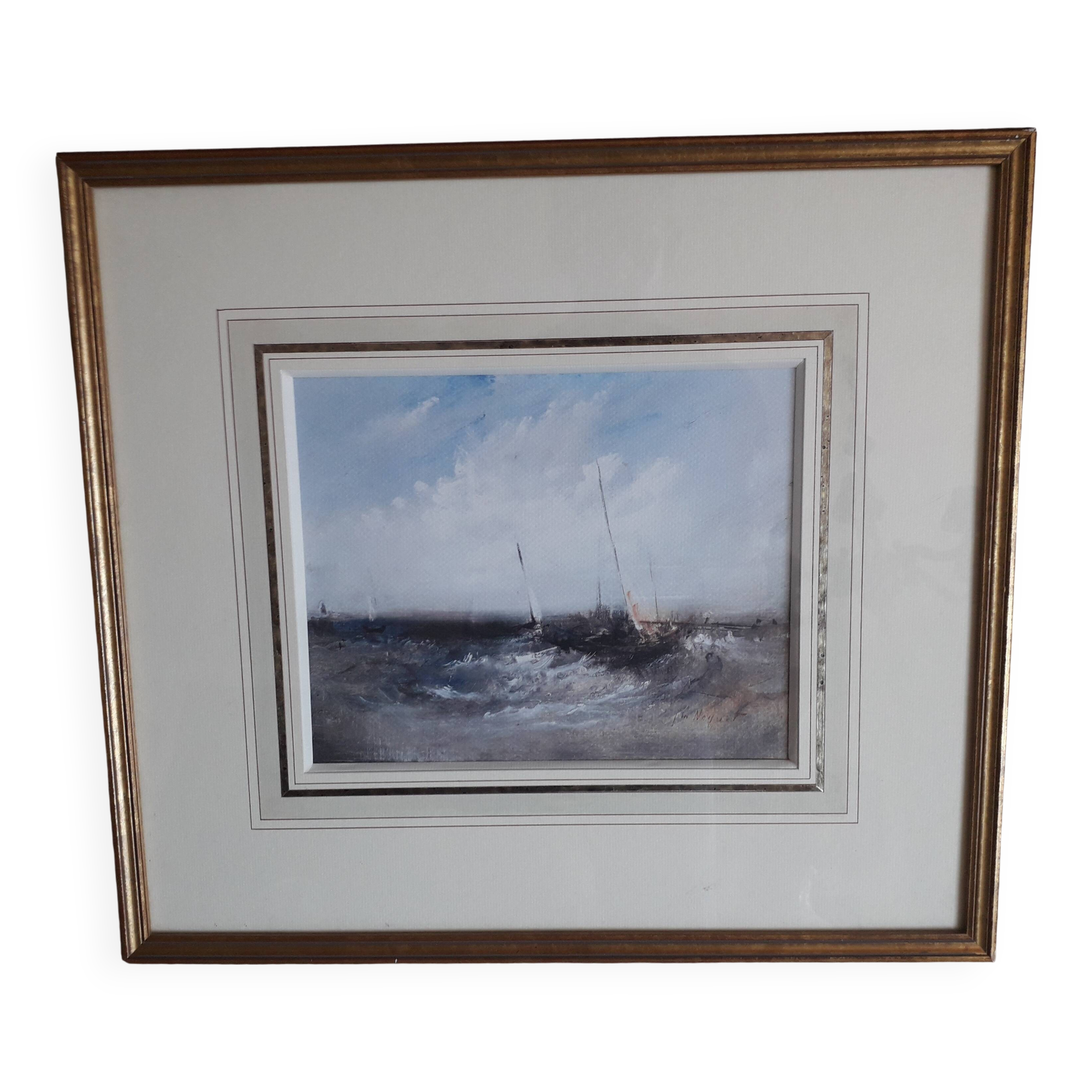 Ancient painting depicting a seascape.