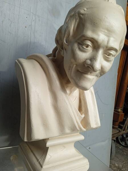 Voltaire bust in plaster 60cm th mid 20th century