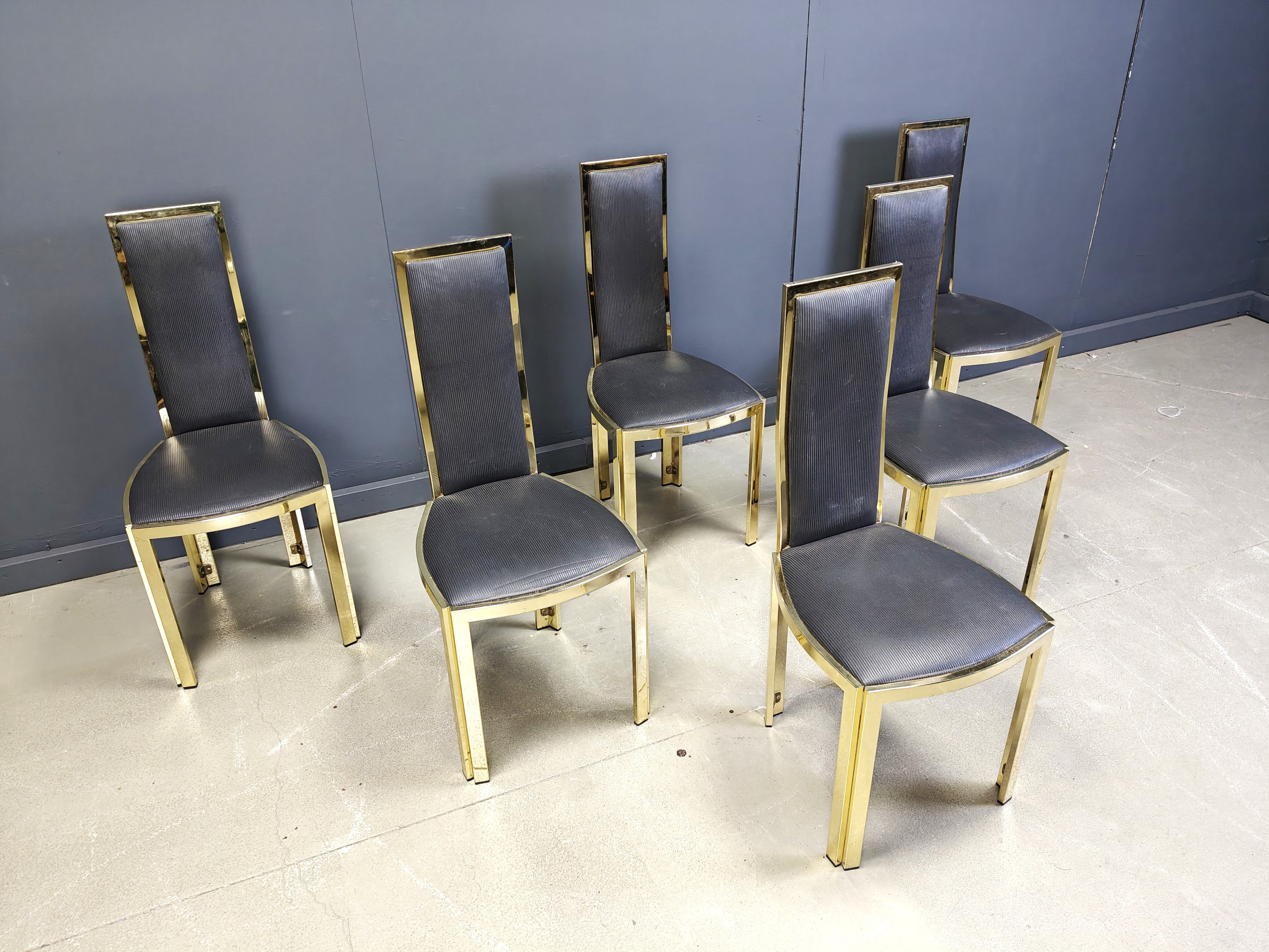 Vintage French brass dining chairs, set of 6 - 1970s