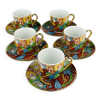 Japanese porcelain coffee service Lithophane Geisha, 1950s, set of 10.