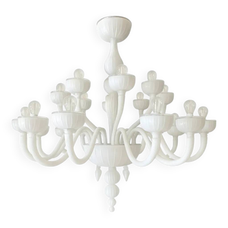 Italian Monumental Contemporary 18 Arms in White Murano Style Glass Chandelier