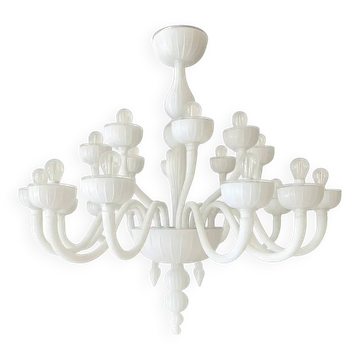 Italina Monumental Contemporary 18 Arms in White Murano Style Glass Chandel