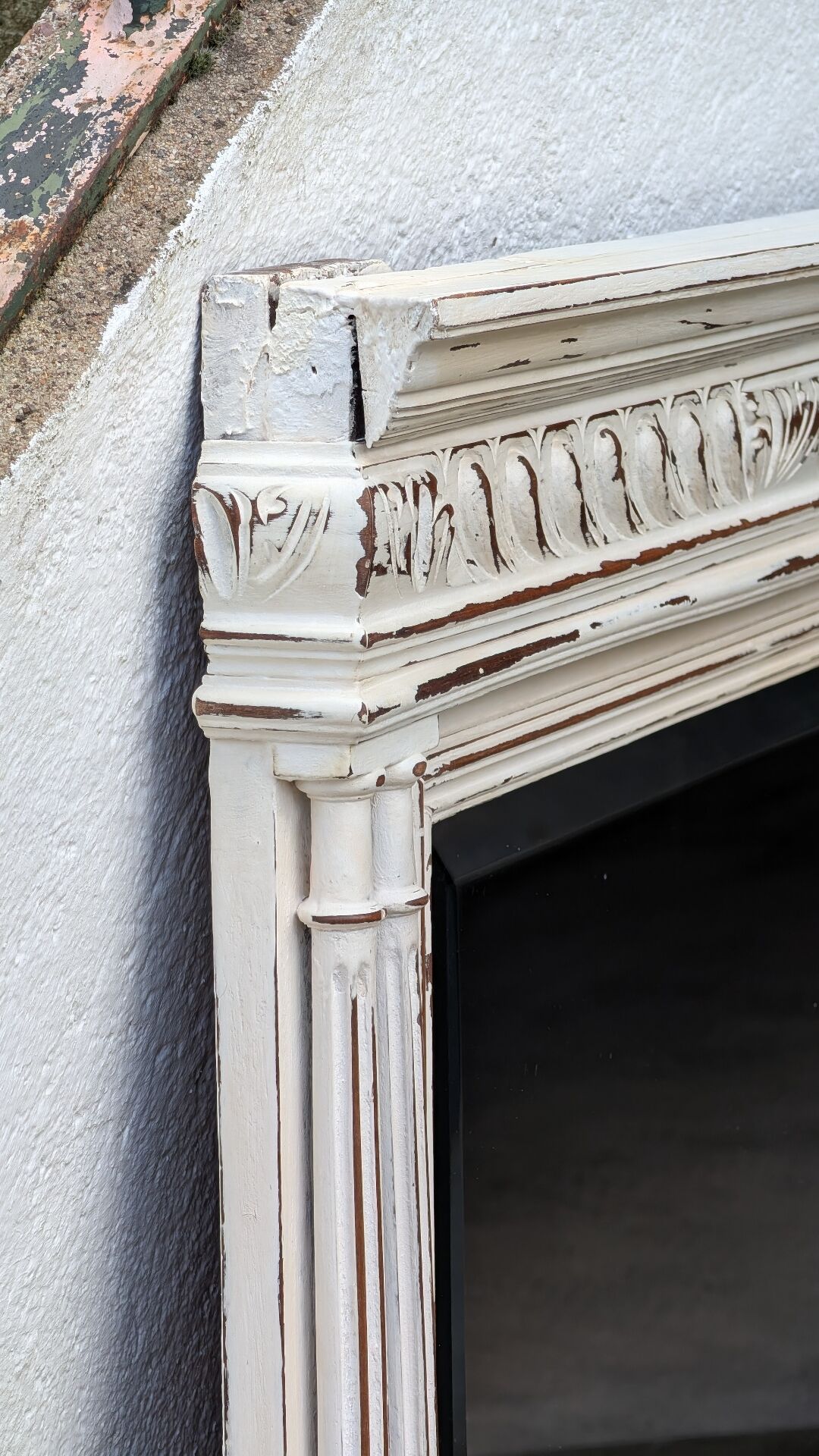 Shabby chic white patinated trumeau mirror – bevelled mirror