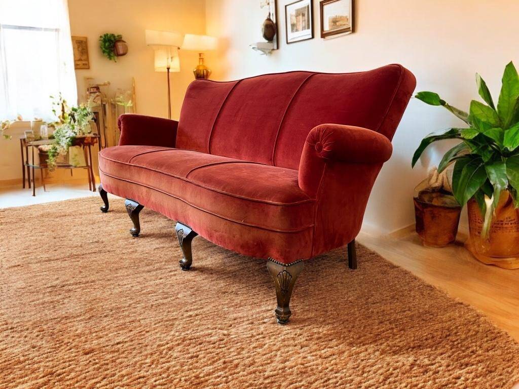 Vintage red baroque armchair / three-seater / sofa / armchair