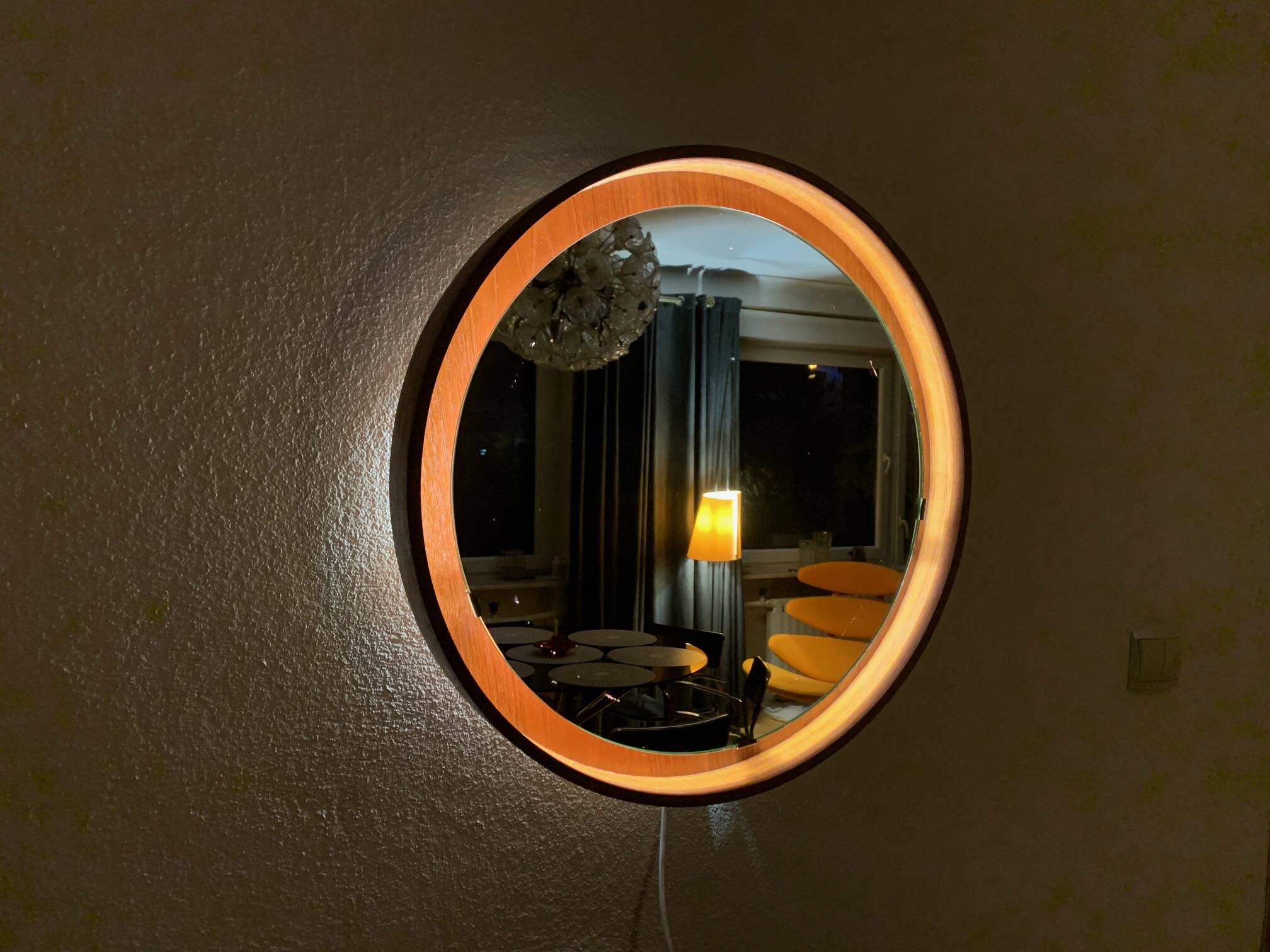 Teck, miroir éclairé, Italie, années 1960