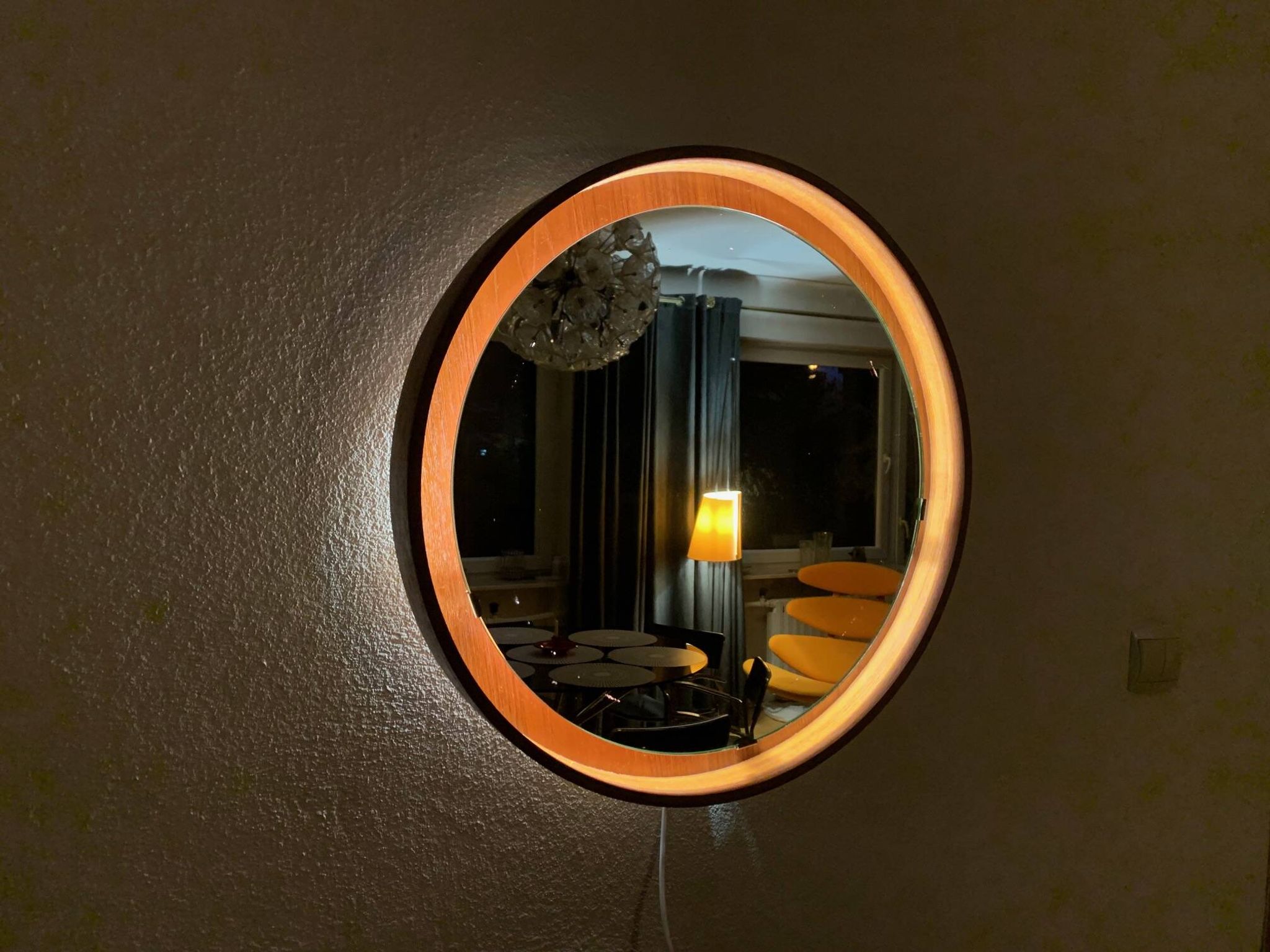 Teak, illuminated mirror, Italy, 1960s