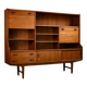 Mid-Century Teak Highboard with Sculpted Legs, Storage and Glass Shelf, 1960s