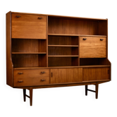 Mid-Century Teak Highboard with Sculpted Legs, Storage and Glass Shelf, 1960s