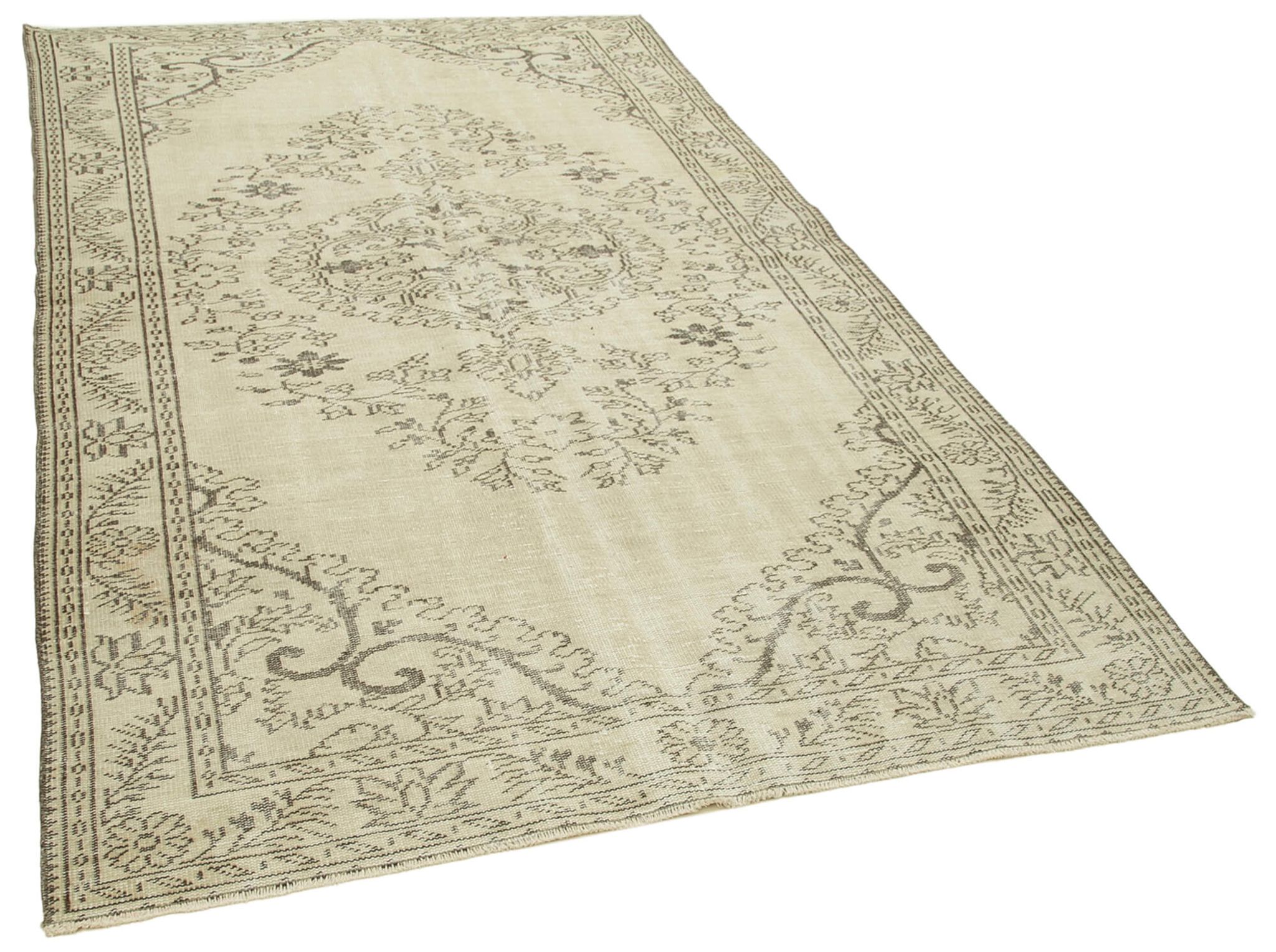 Handwoven rustic anatolian beige carpet 177 cm x 291 cm