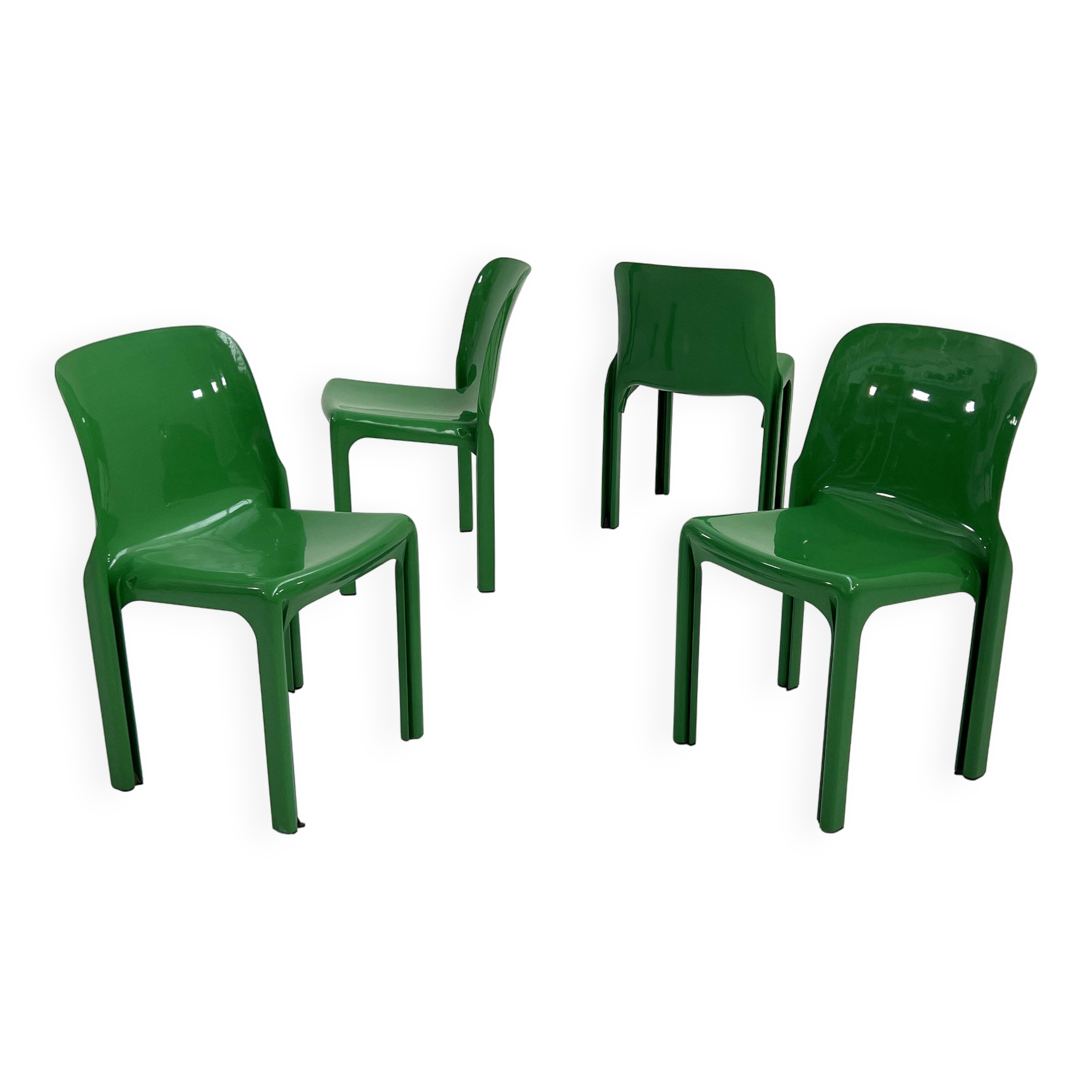 Set of 4 green Selene chairs by Vico Magistretti for artemide, 1970