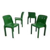 Set of 4 green Selene chairs by Vico Magistretti for artemide, 1970