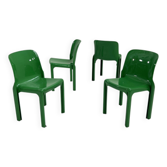 Lot de 4 chaises Selene vertes par Vico Magistretti pour artemide, 1970
