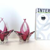 Pair of Pink Murano Glass Bonbonnières / Trinket Bowls, Italy