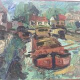 Barges in a signed canal