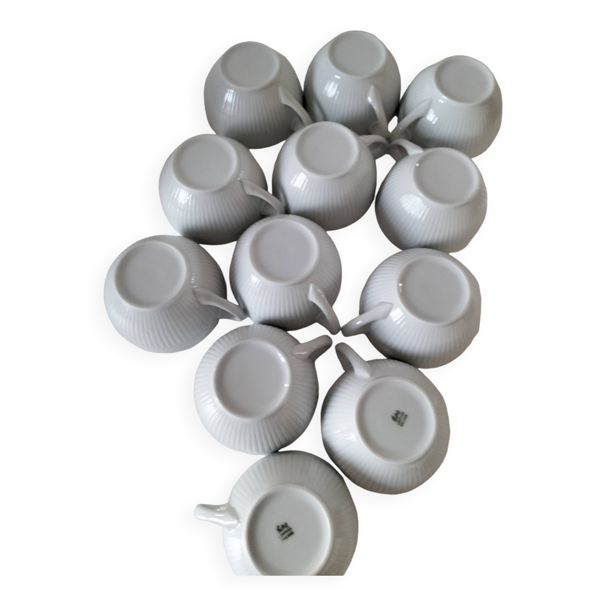 12 White Porcelain Cups