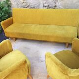 Convertible sofa in golden yellow velvet