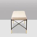 Pair of white benches, in lacquered and gilded metal. 2000s.