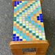 Vintage wooden and mosaic stool bench from the 1960s.