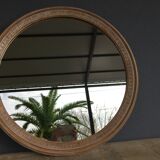 Large round mirror frame patinated wood 70 cm