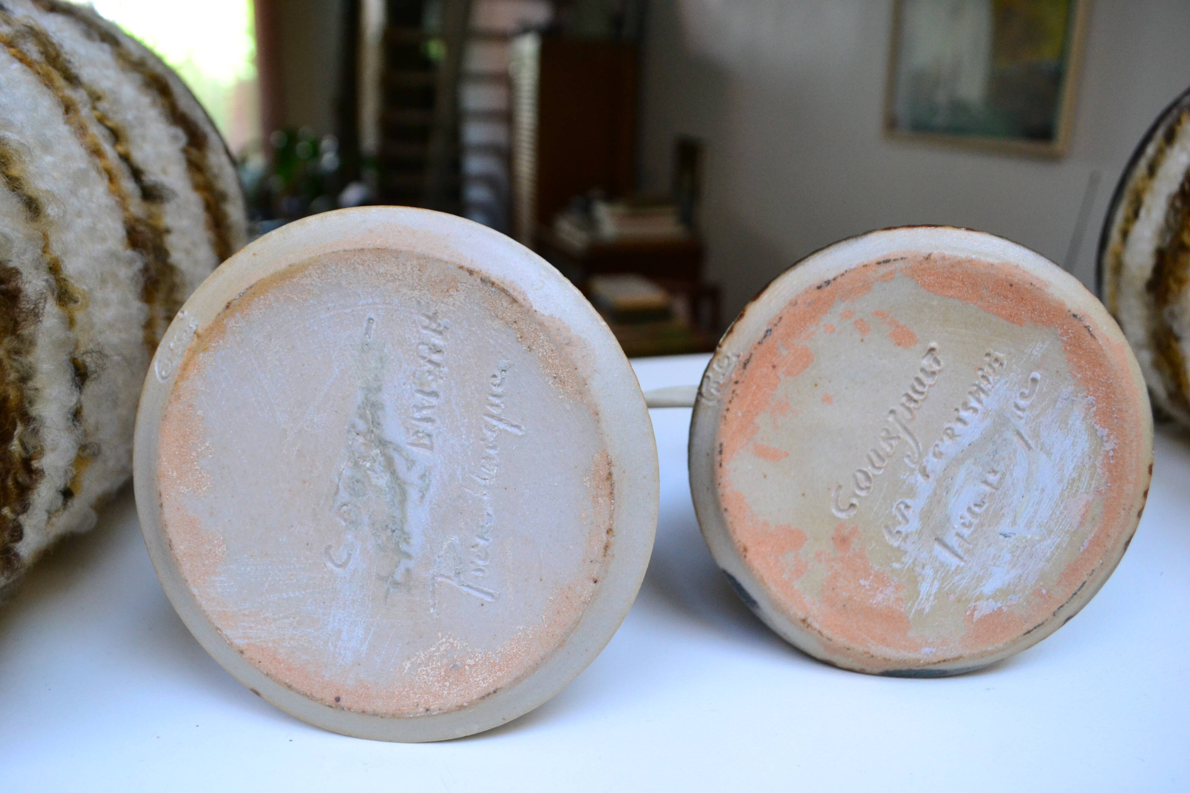 Pair of bedside lamps by Jean-Claude Courjault, ceramic, 1970s.