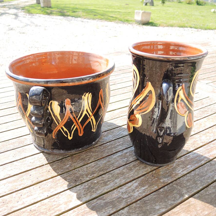 Antique Glazed Earthenware Vase & Planter