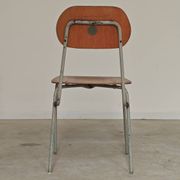 Set of 4 metal and wood school chairs, former Czechoslovakia, 1960.