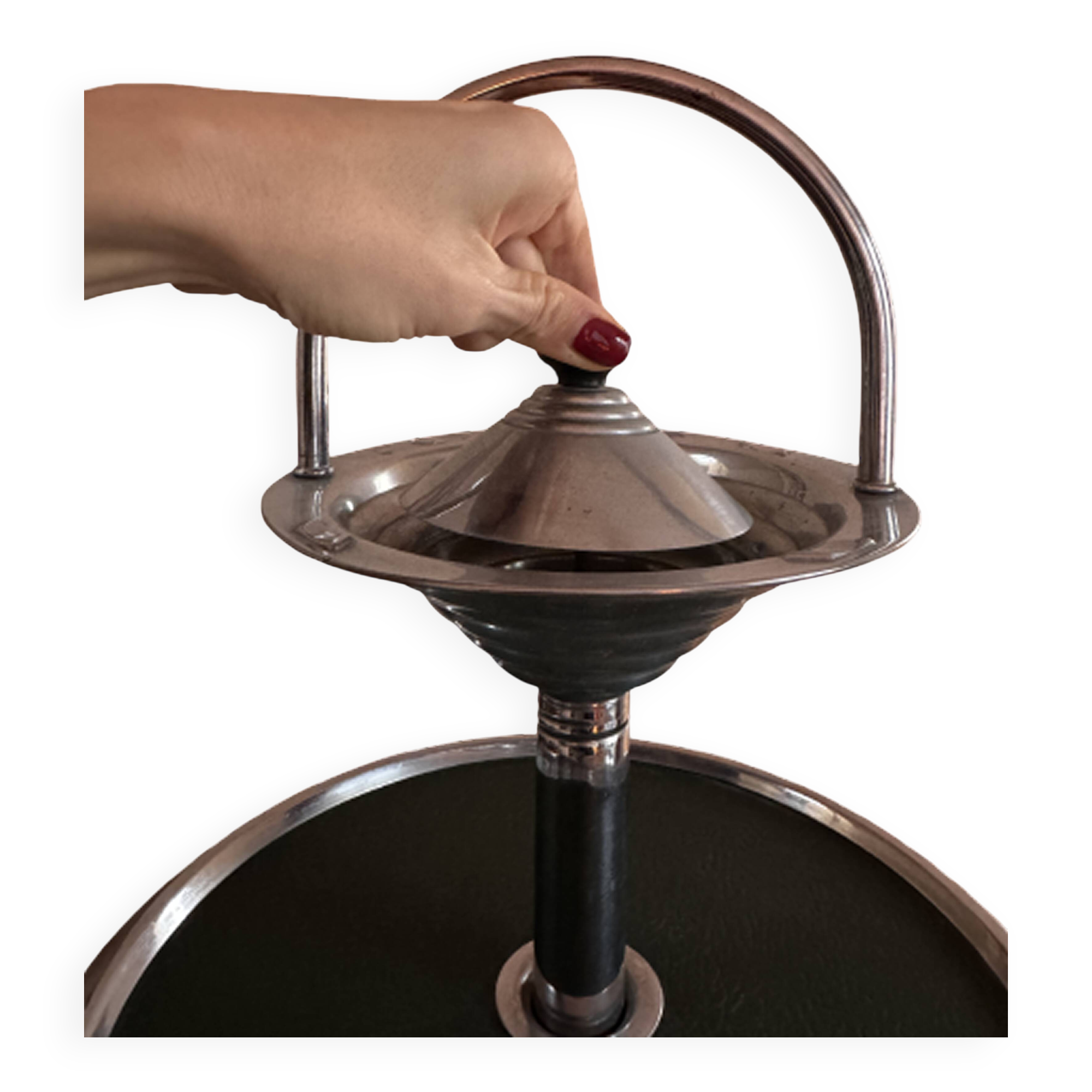 Modernist metal and leather standing ashtray