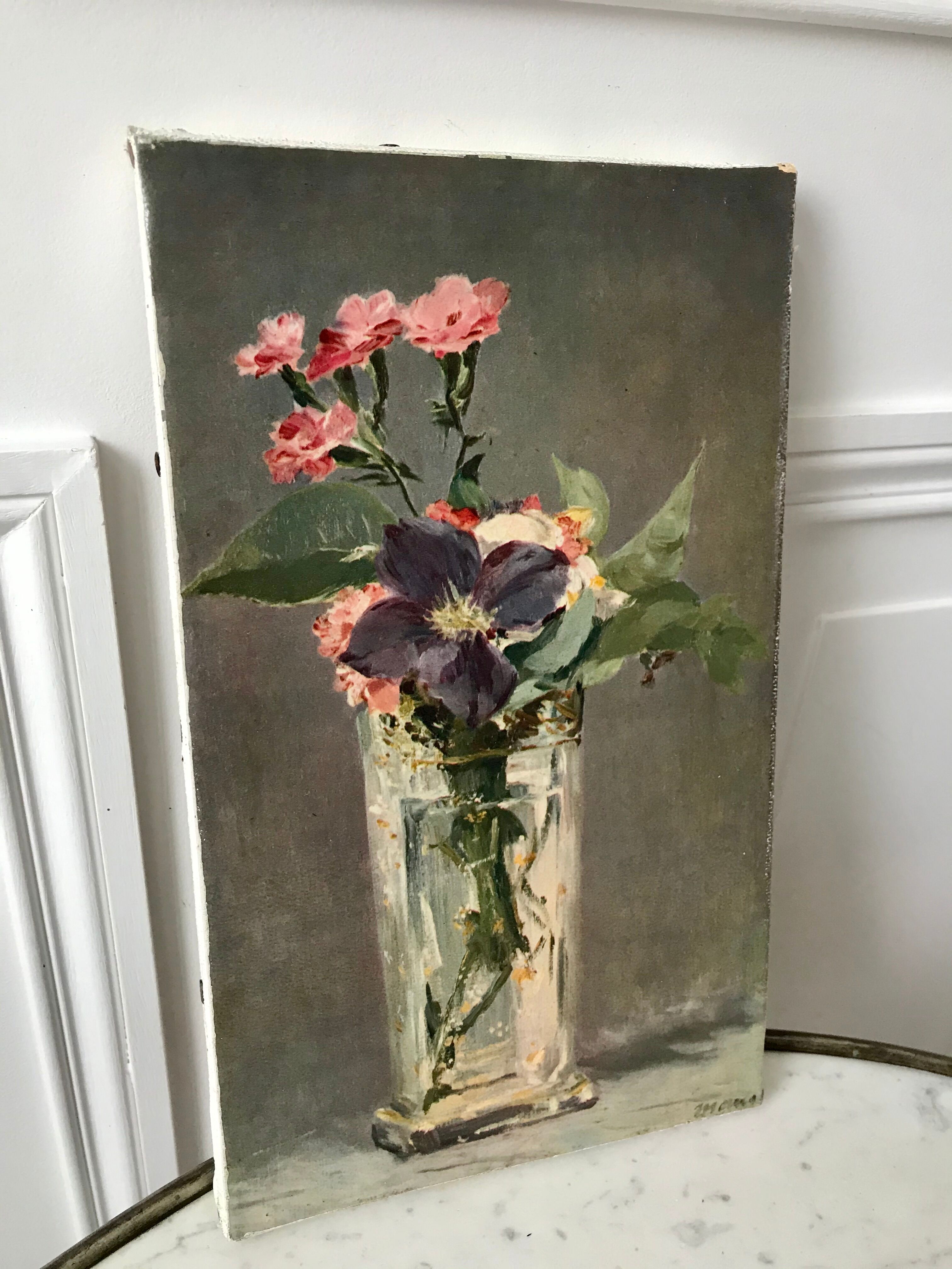 Painting oil on canvas bouquet of flowers old