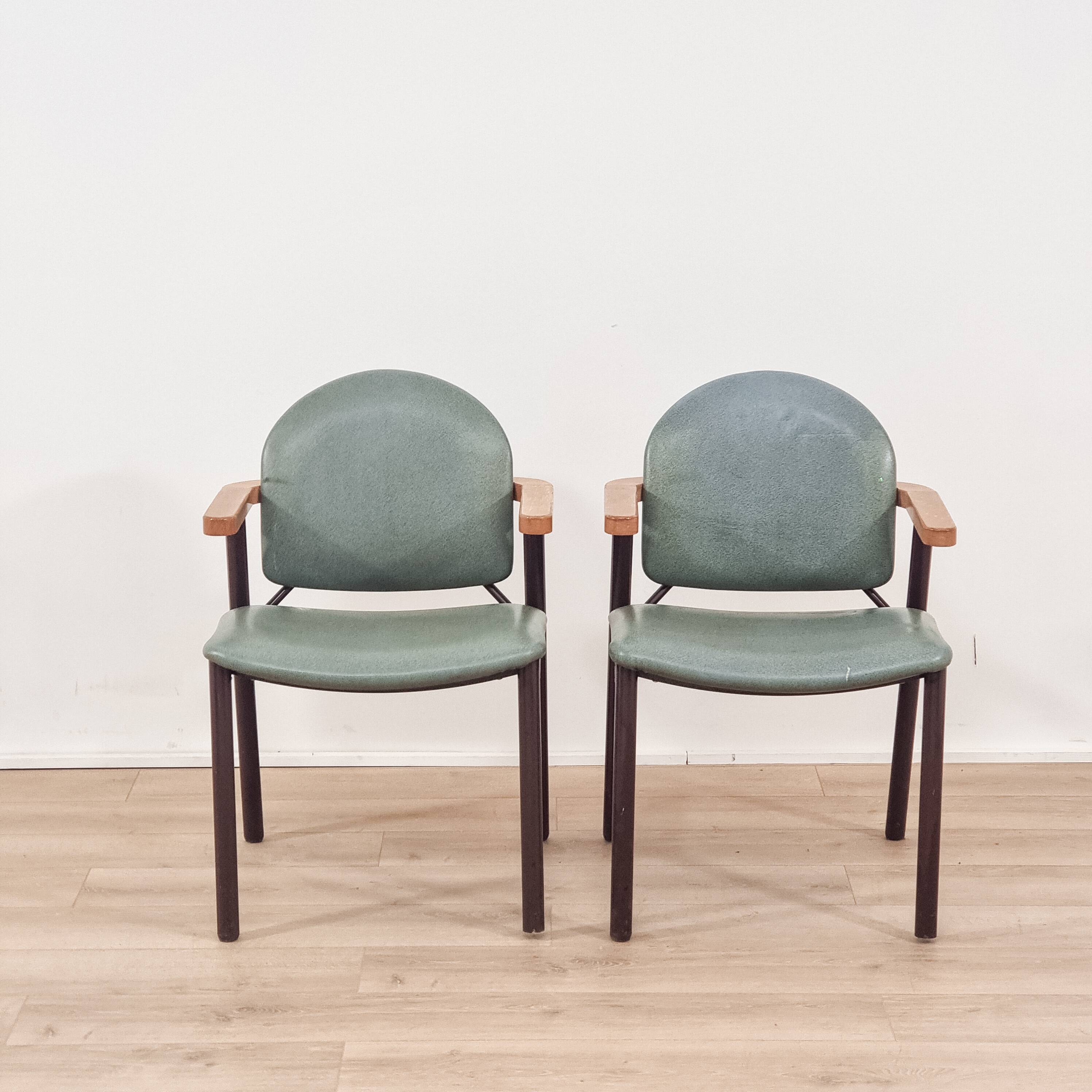 Pair of green armchairs, modernist design, 1970s