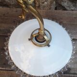Wall lamp gooseneck bronze and serrated opaline.
