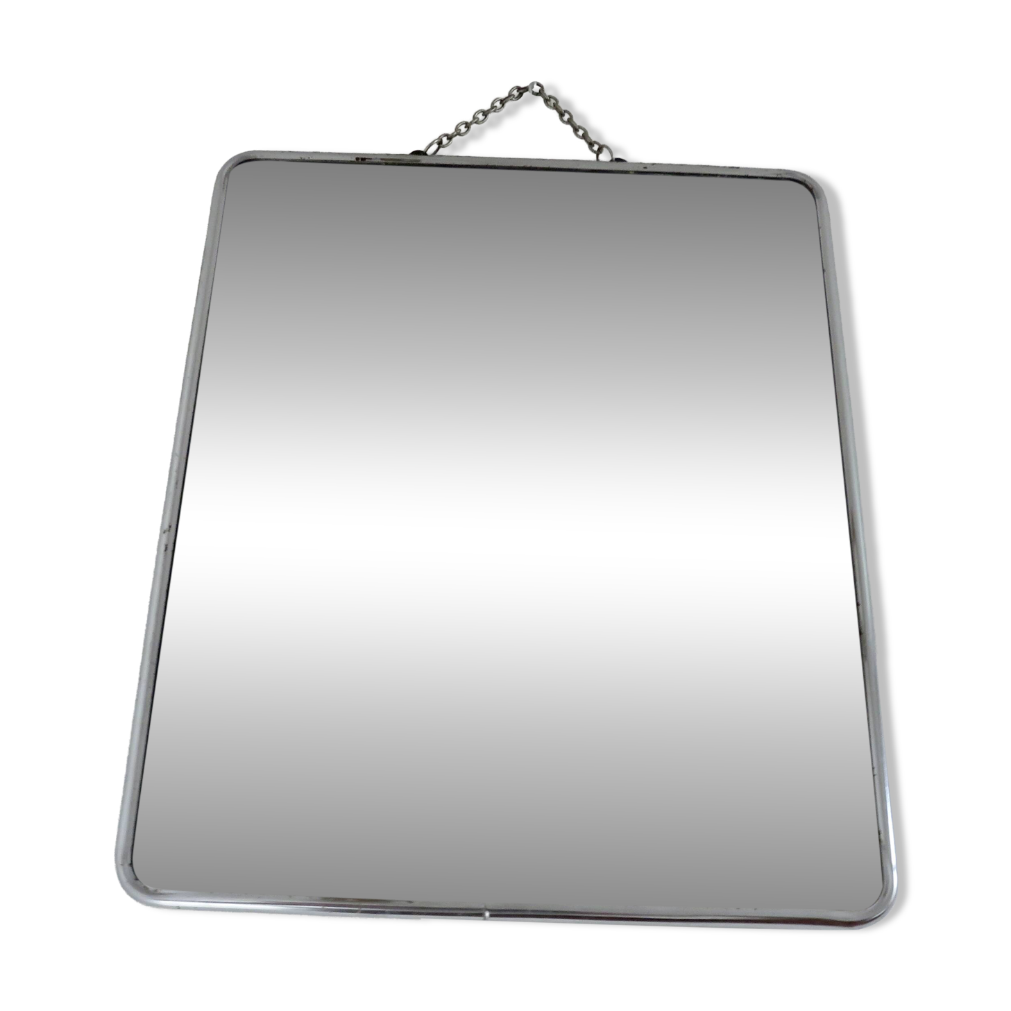 Antique large barber's mirror with chain, 1950s-60s