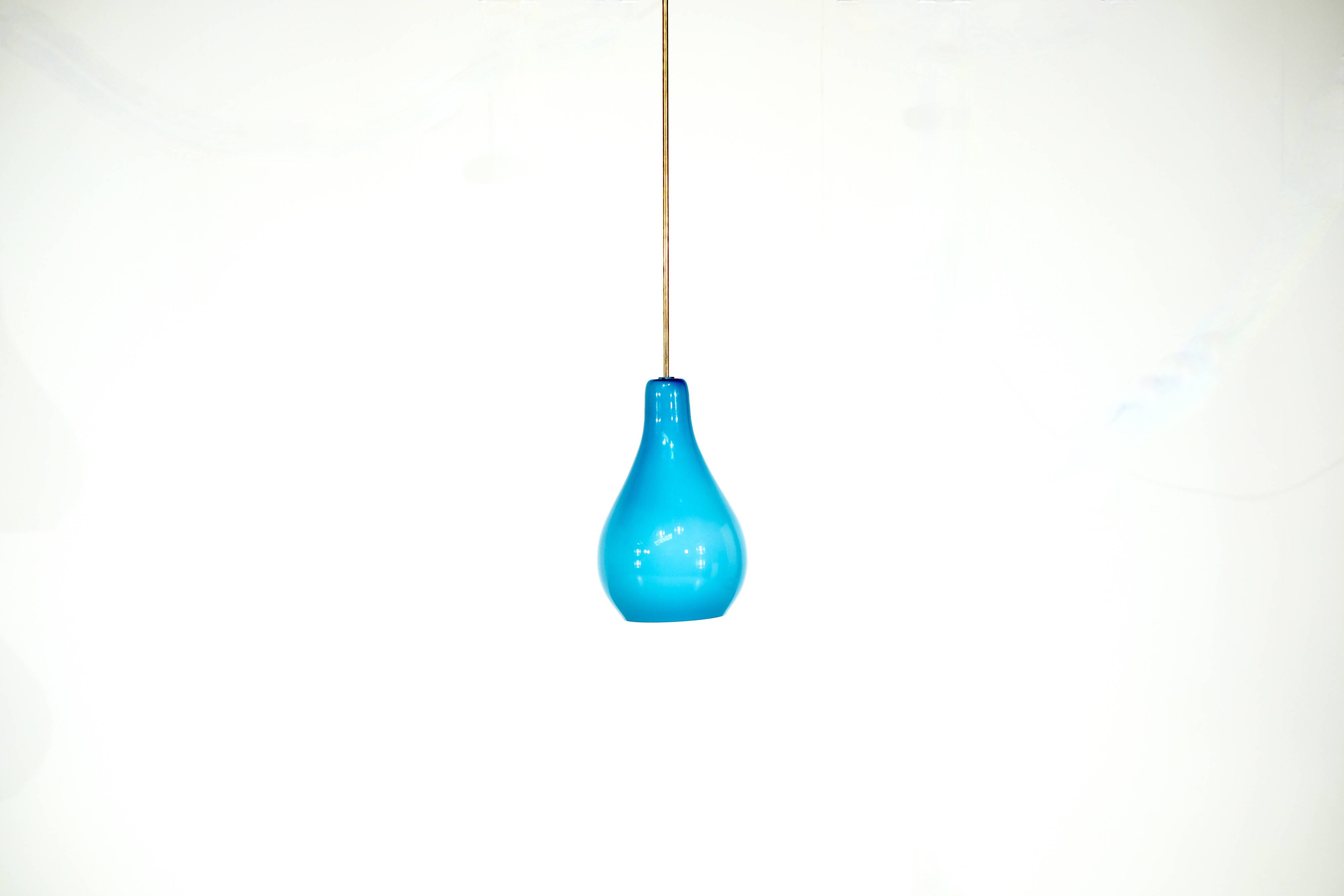 Italian pendant light in blue opaline