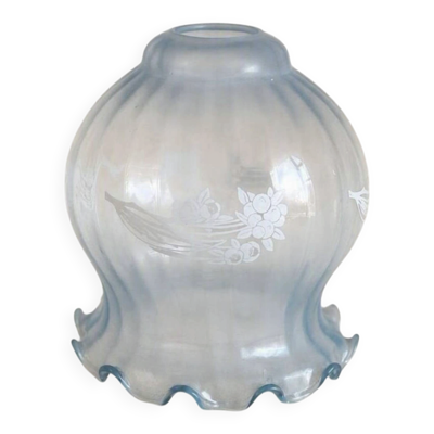 Suspension Tulipe Verre Opalin Bleu - Vintage