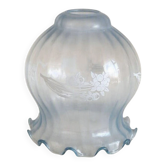 Suspension Tulipe Verre Opalin Bleu - Vintage