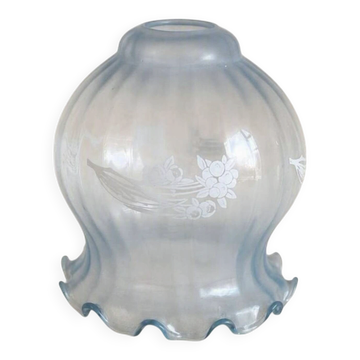Suspension Tulipe Verre Opalin Bleu - Vintage