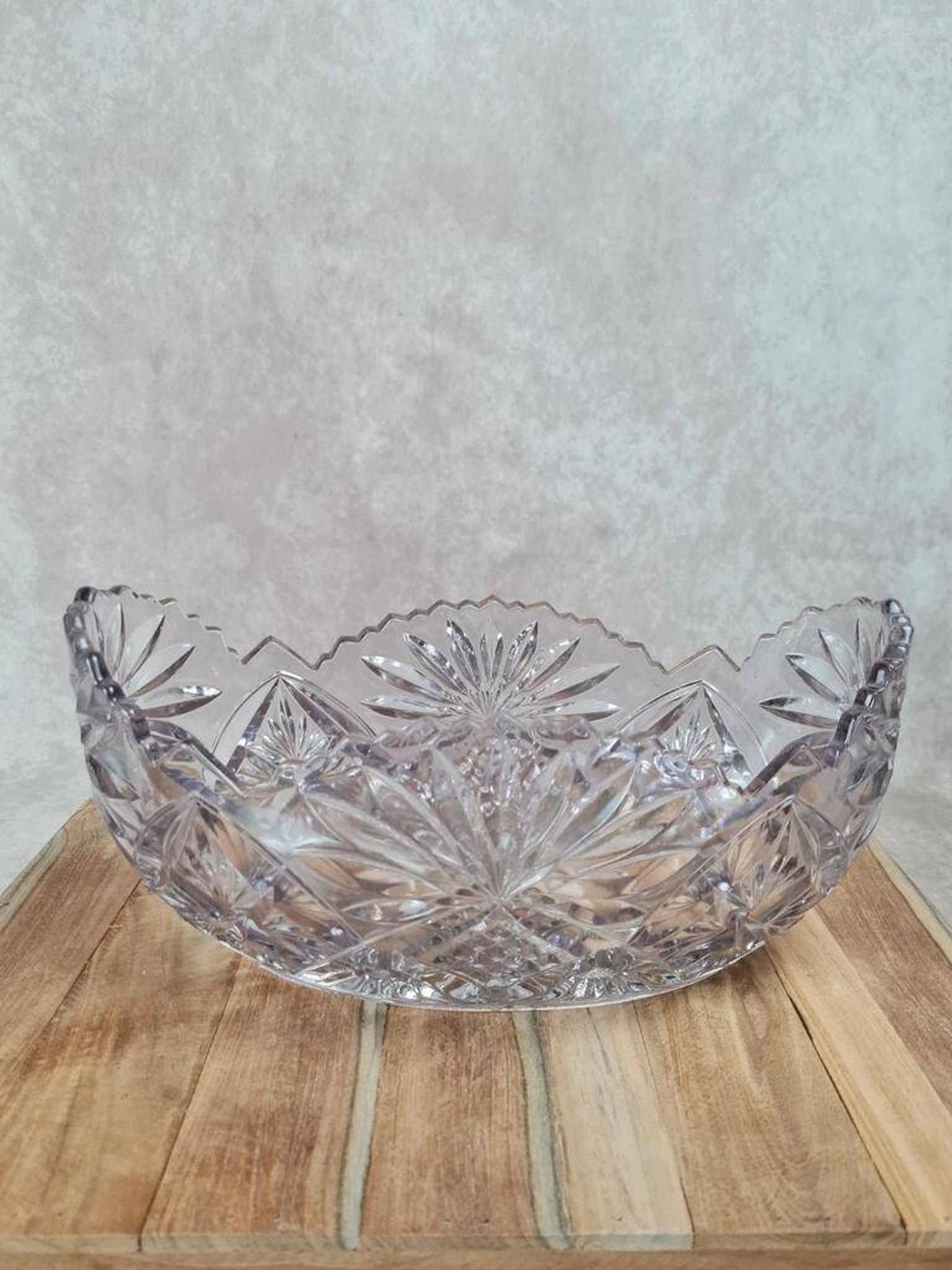 Large vintage oval cut amethyst glass bowl