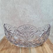 Large vintage oval cut amethyst glass bowl