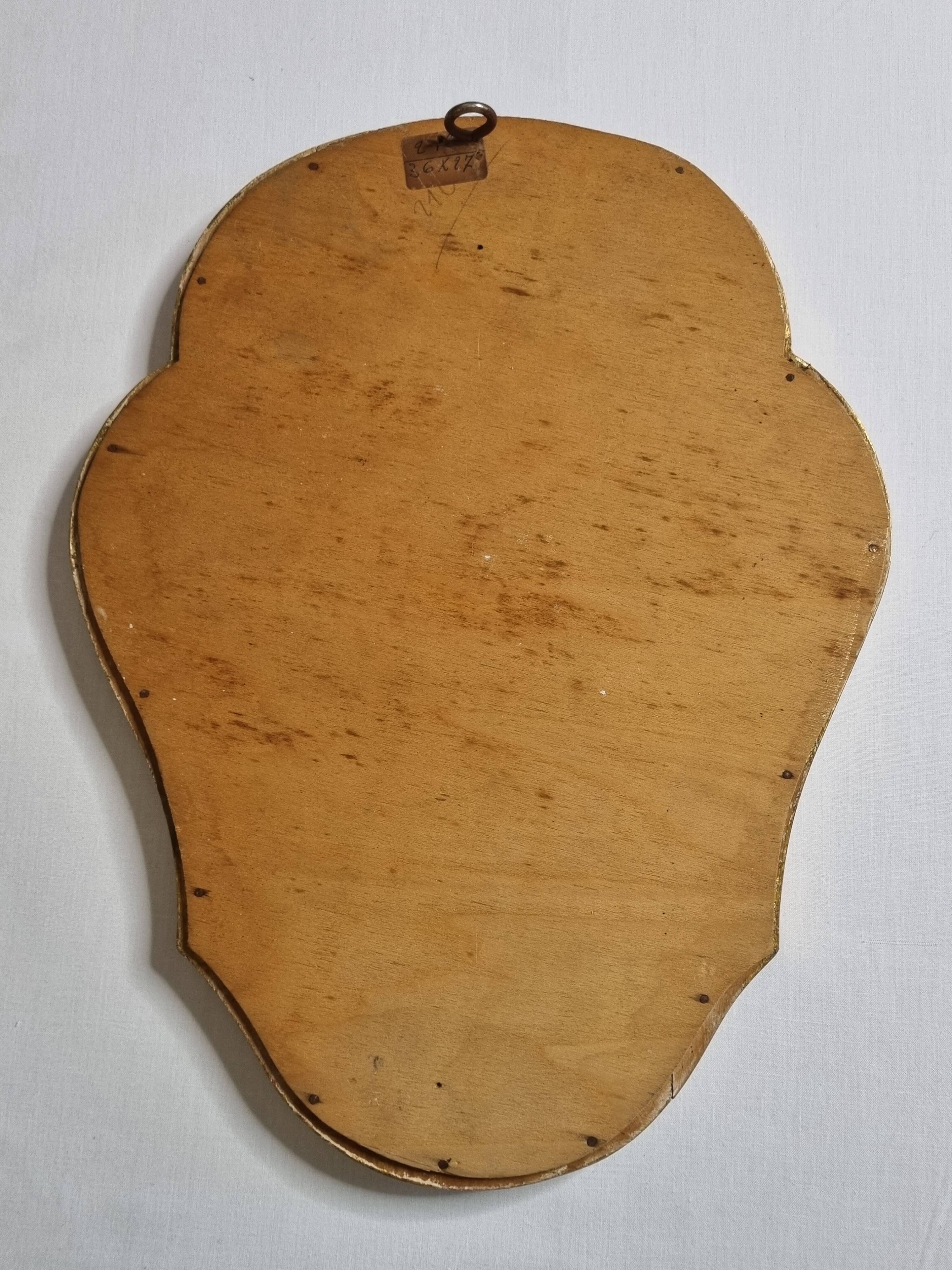 Miroir ancien chantourné en bois doré patiné avec glace d’origine 40x32 cm
