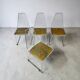 Set de 4 chaises design en cuir décoré à main et acier, années 1970